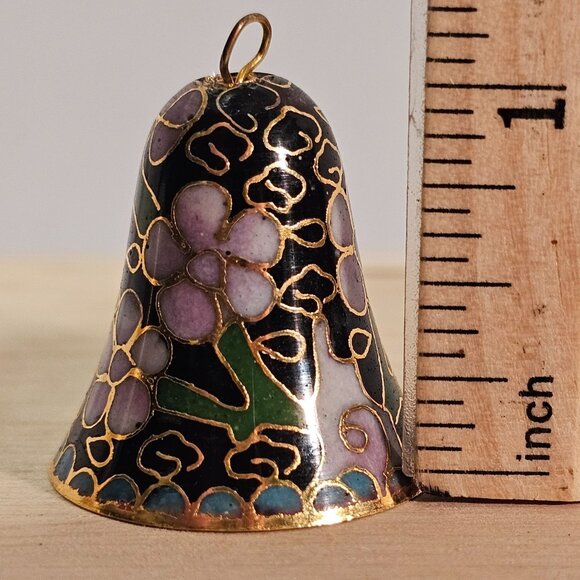 Miniature Cloisonné 1.25 inch Enamel Brass Bells Floral Motif Set of 3 Vintage - Picture 7 of 8